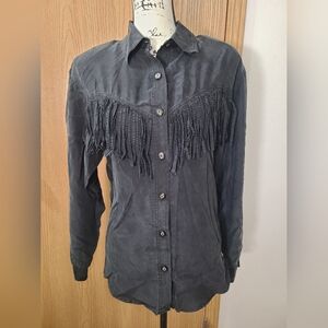 Fiji Sport Vintage 1980s Silk Fringe Western Cowgirl Button Up Top